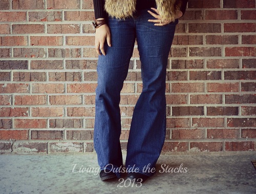 Faux Fur Vest, Black V Neck Sweater, Jeans and Boots {Living Outside the Stacks}