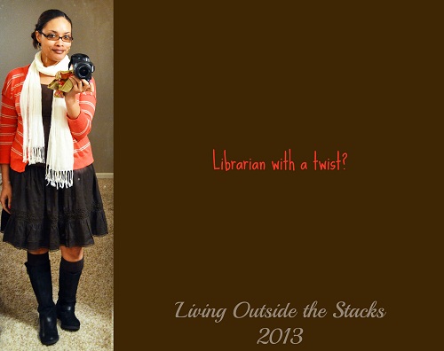 Coral Cardi, Brown Cami, Brown Skirt and Black Boots {Living Outside the Stacks}