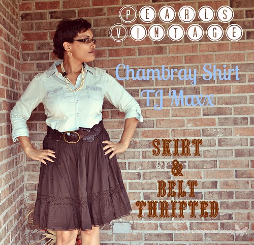 Pearls, Chambray Shirt, and Tiered Skirt {Living Outside the Stacks}