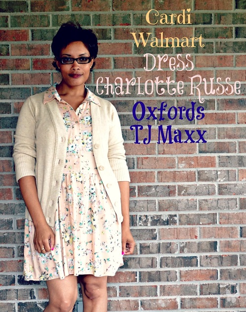 Beige Cardi, Peach Floral Dress, and Oxfords {Living Outside the Stacks}