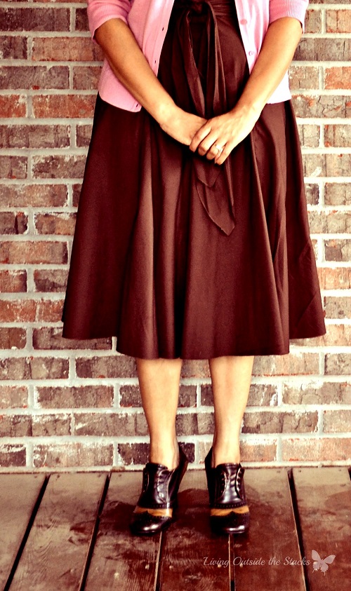 Pink Cardi Brown Dress and Oxfords {Living Outside the Stacks}
