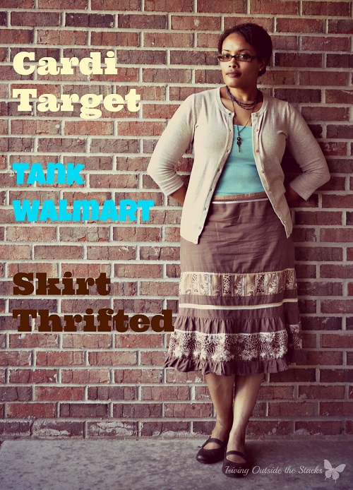 Cream Cardi, Turquoise Tank, and Brown Skirt {Living Outside the Stacks}