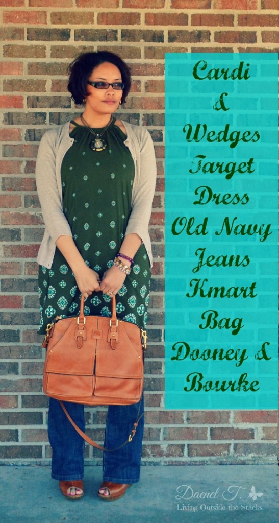 Dress Over Jeans with Wedges {Living Outside the Stacks}