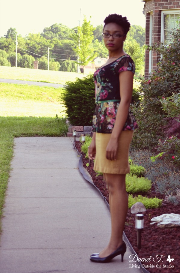 Floral Peplum Top Camel Pencil Skirt and Black Pumps {Living Outside the Stacks}
