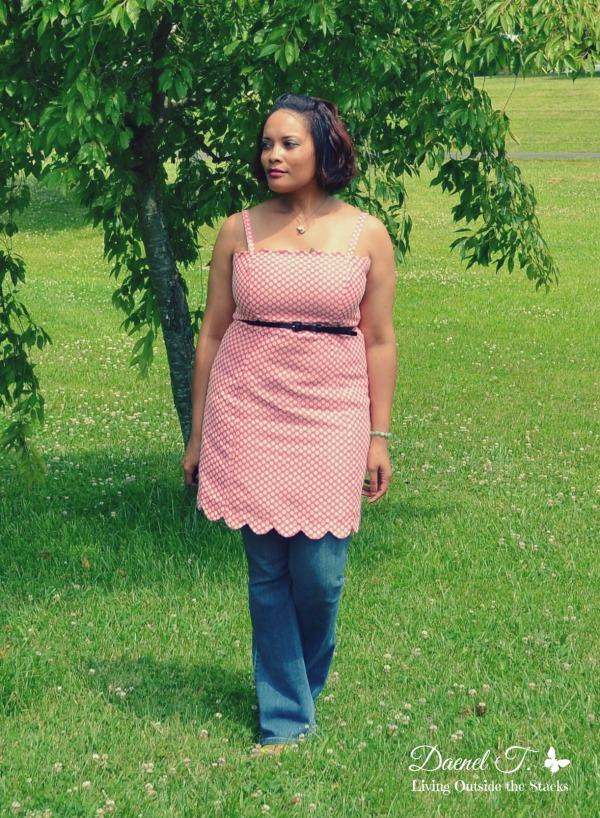 Pink Polka Dot Dress Over Jeans and Sseko Sandals Living Outside the Stacks}