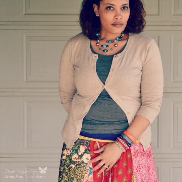 Neutral Cardi Tanks and Multicolored Skirt {Living Outside the Stacks}