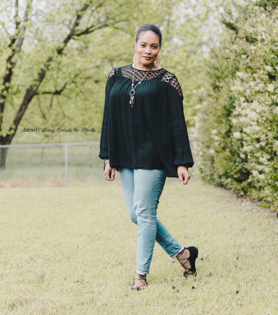 Black Peasant Blouse Jeans and Ankle Wrap Flats {living outside the stacks}