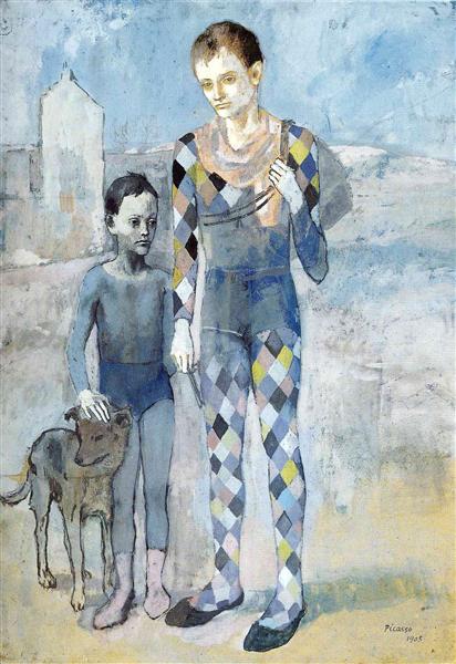 Two Acrobats with a Dog by Pablo Picasso {WikiArt Public Domain}