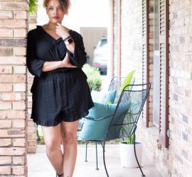 Daenel T {living outside the stacks} Style Imitating Art Black Romper with Black Ankle Wrap Flats