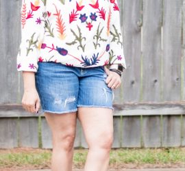 Embroidered Boho Top by Laurie Felt Distressed Denim Shorts from Target and Camel Sandals from Zulily {living outside the stacks}