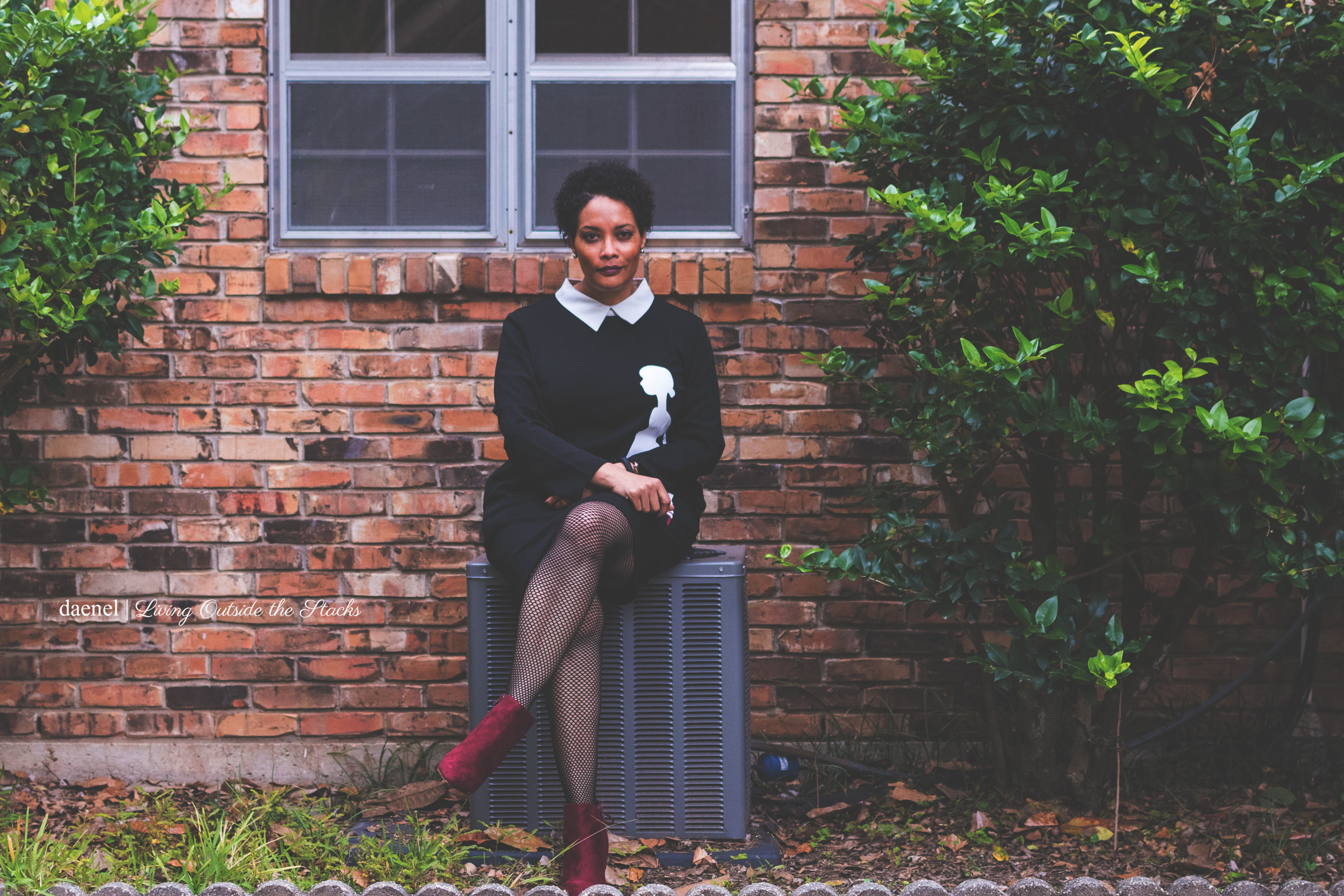  Zulily Dress with Black Tights and Burgundy Shoes {living outside the stacks} Fab Forties Goth Vibes