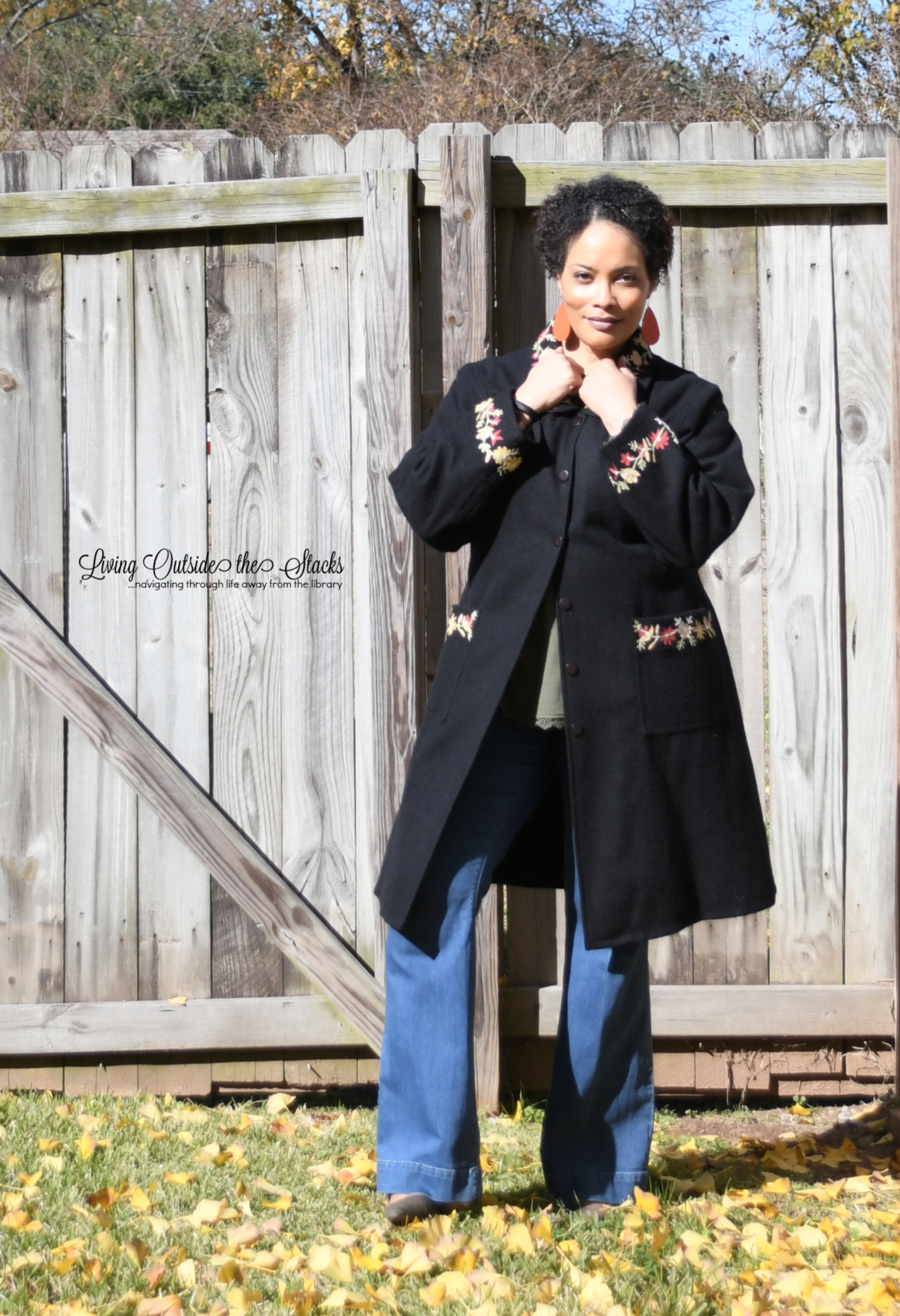 Vintage Embroidered Coat and Laurie Felt Silky Pull On Flare Leg Jeans {living outside the stacks} Ageless Style