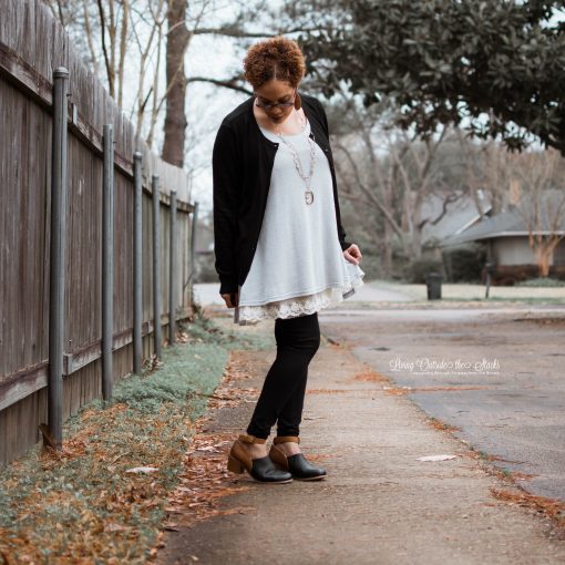 Black Cardigan Gray Tunic with Black Skinny Pants {living outside the stacks}