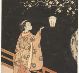 Woman Admiring Plum Blossoms at Night by Suzuki Harunobu