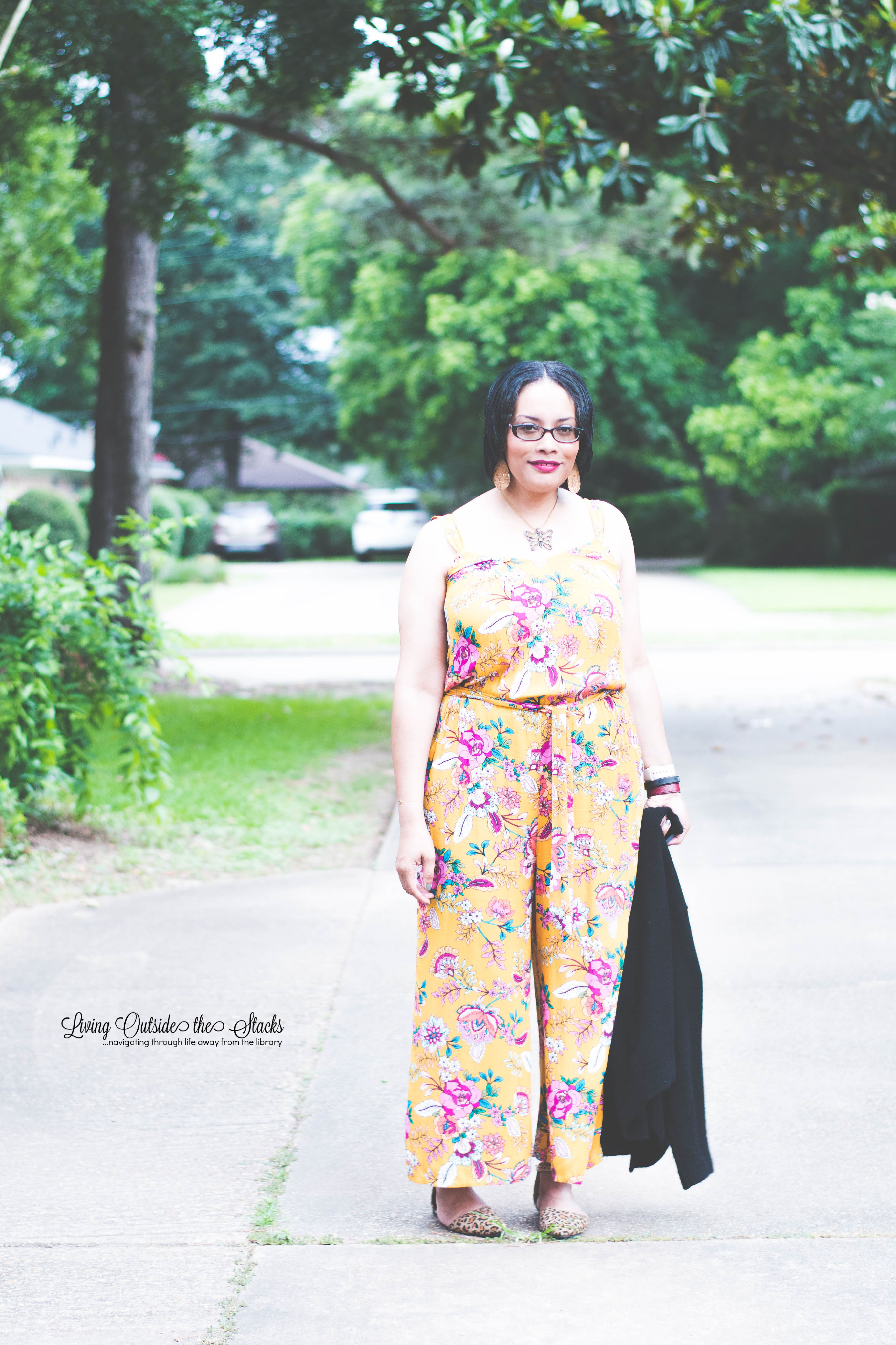 Daenel T {living outside the stacks} Black Cardi Yellow Jumpsuit