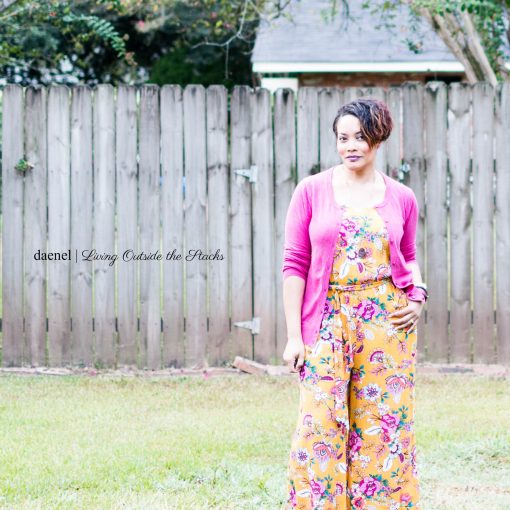 Daenel T {living outside the stacks} Pink Cardi Yellow Floral Jumpsuit
