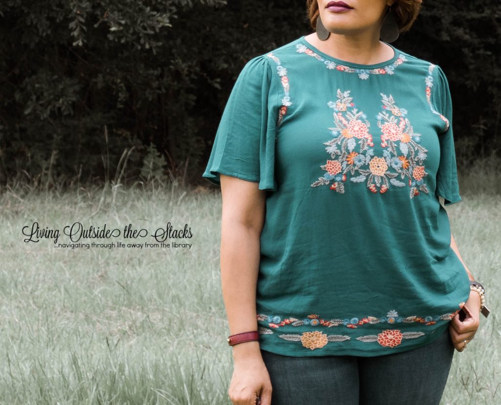 Teal Embroidered Blouse from Olive Ave Boutique {living outside the stacks}