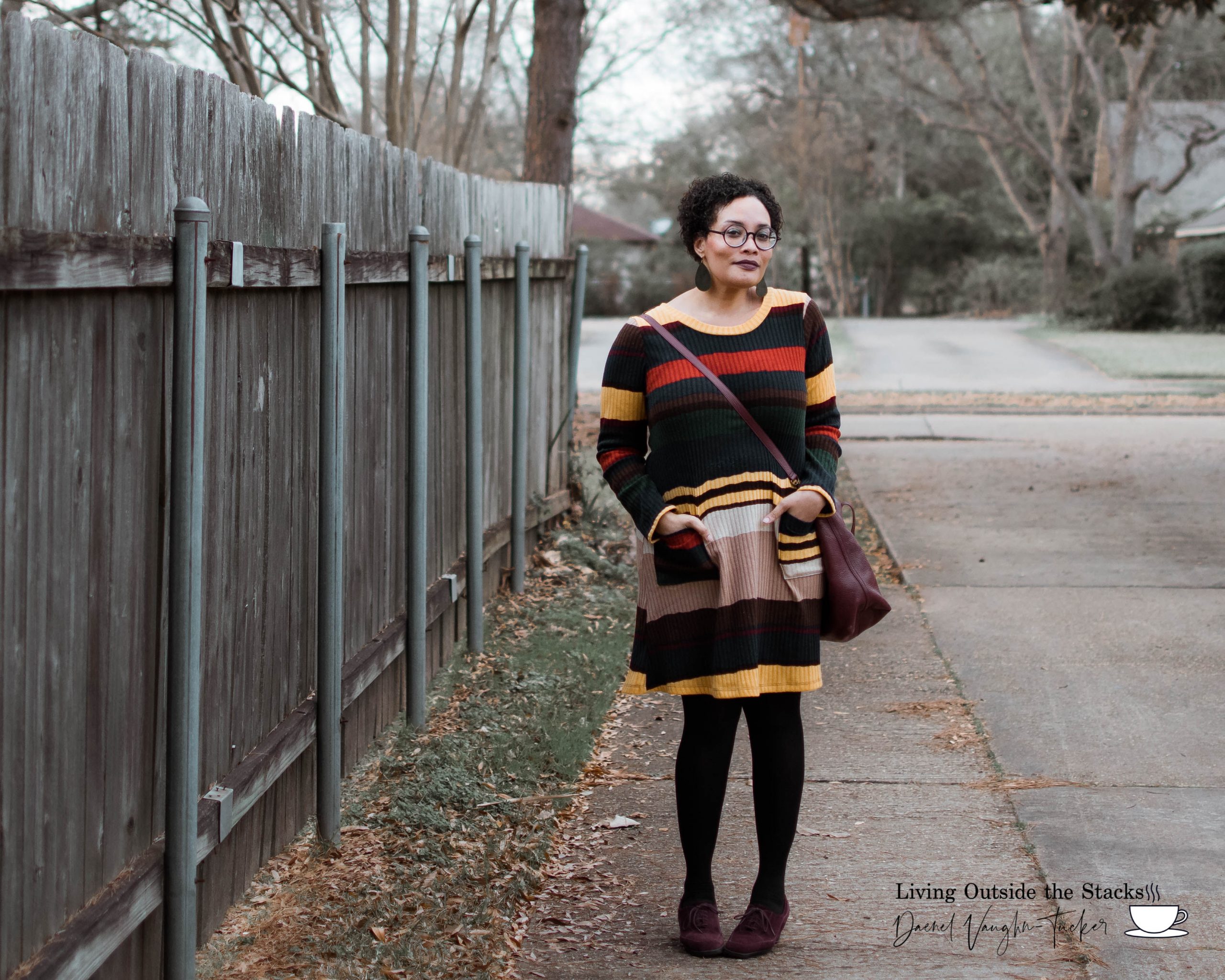Striped Sweater Dress Black Tights Oxfords {living outside the stacks} Daenel T