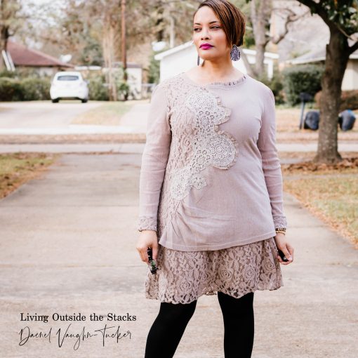 Tea Stain Lace Tunic Dress Black Leggings and Gray Boots {living outside the stacks}