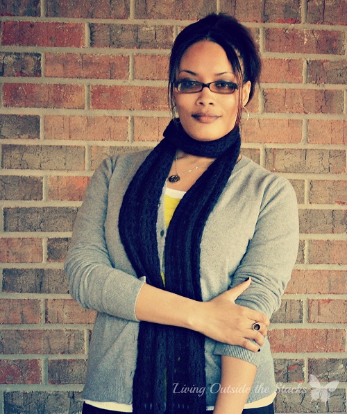 Gray Cardi, Black Scarf, Citron Tee, and Black Maxi {Living Outside the Stacks}