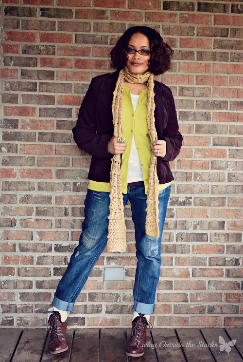  Brown Jacket Citron Sweater and Jeans {Living Outside the Stacks}