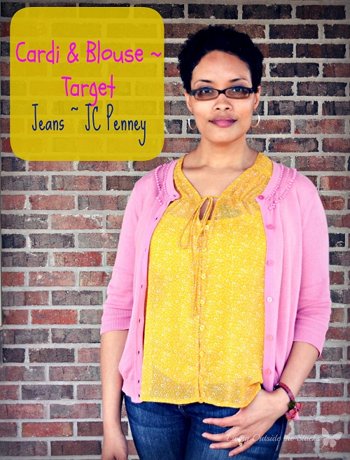 Pink Cardi, Yellow Blouse, and Jeans {Living Outside the Stacks}