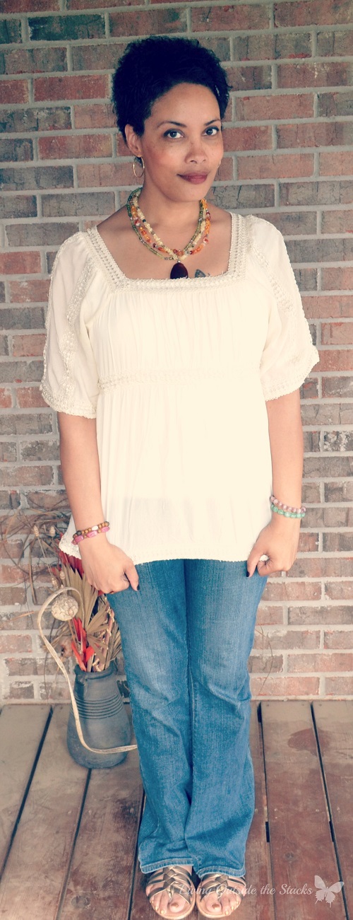 Cream Top and Jeans {Living Outside the Stacks}