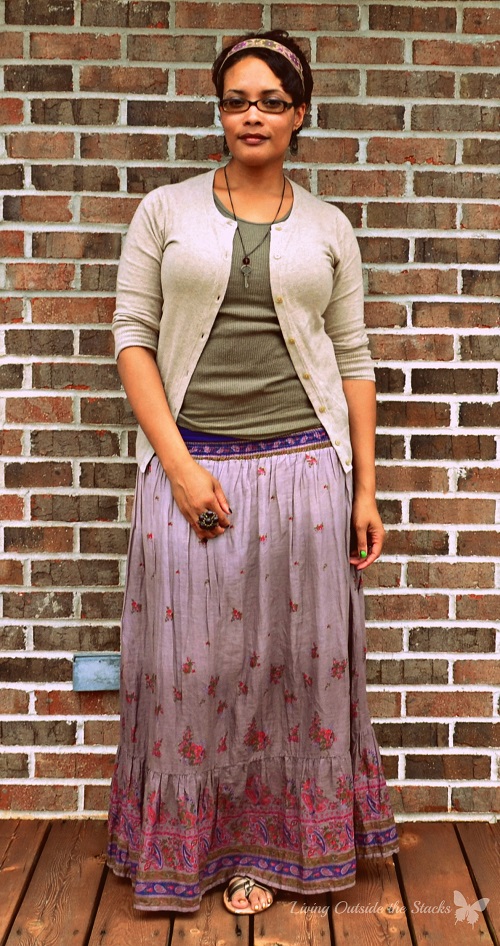 Beige Cardi Olive Tank and Lavender Maxi {Living Outside the Stacks}