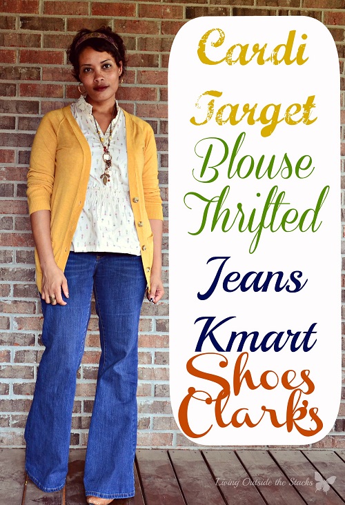 Mustard Cardi Floral Blouse and Flare Leg Jeans {Living Outside the Stacks}