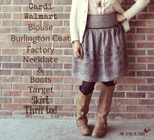 Cream Cardi Peach Blouse Brown Skirt and Brown Boots {Living Outside the Stacks}