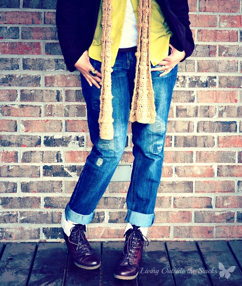 Brown Jacket Citron Sweater and Jeans {Living Outside the Stacks}