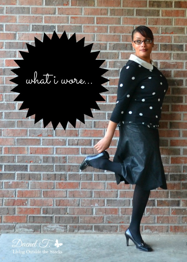 Black and White Polka Dot Sweater and Black Skirt {Living Outside the Stacks}