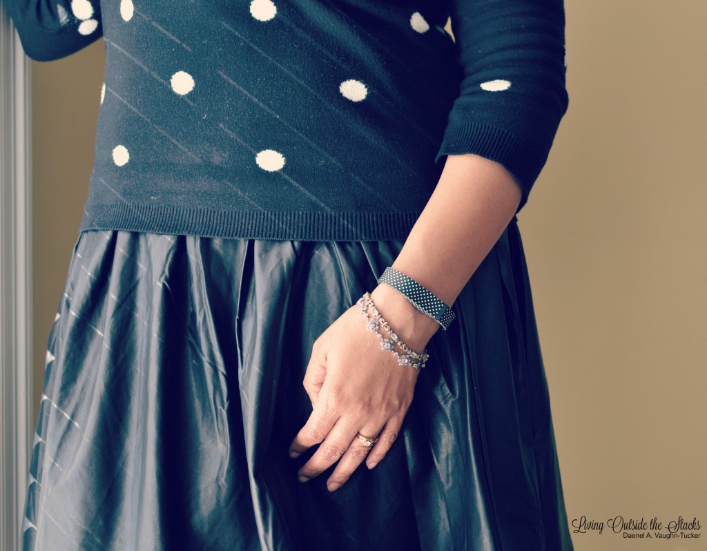 Black Polka Dot Sweater and Faux Leather Midi Skirt {living outside the stacks}