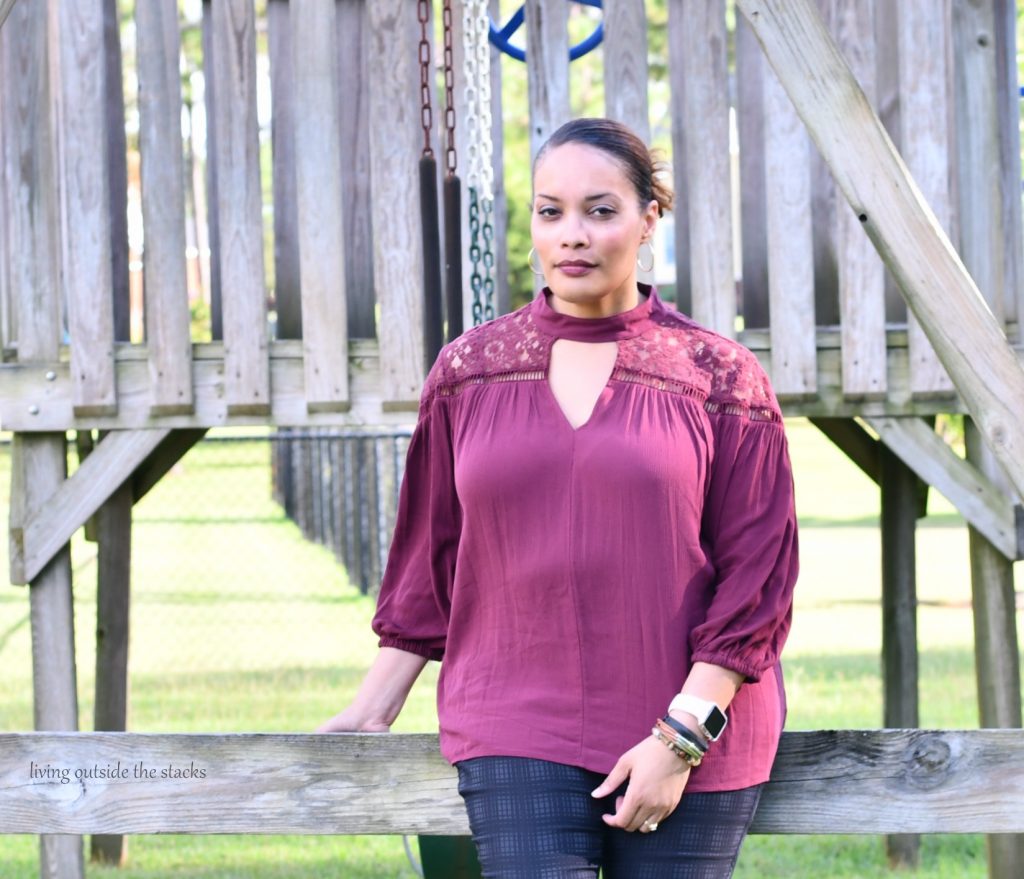 Madiera Wine Keyhole Top with Black Skinny Pants and Leopard Flats {living outside the stacks}