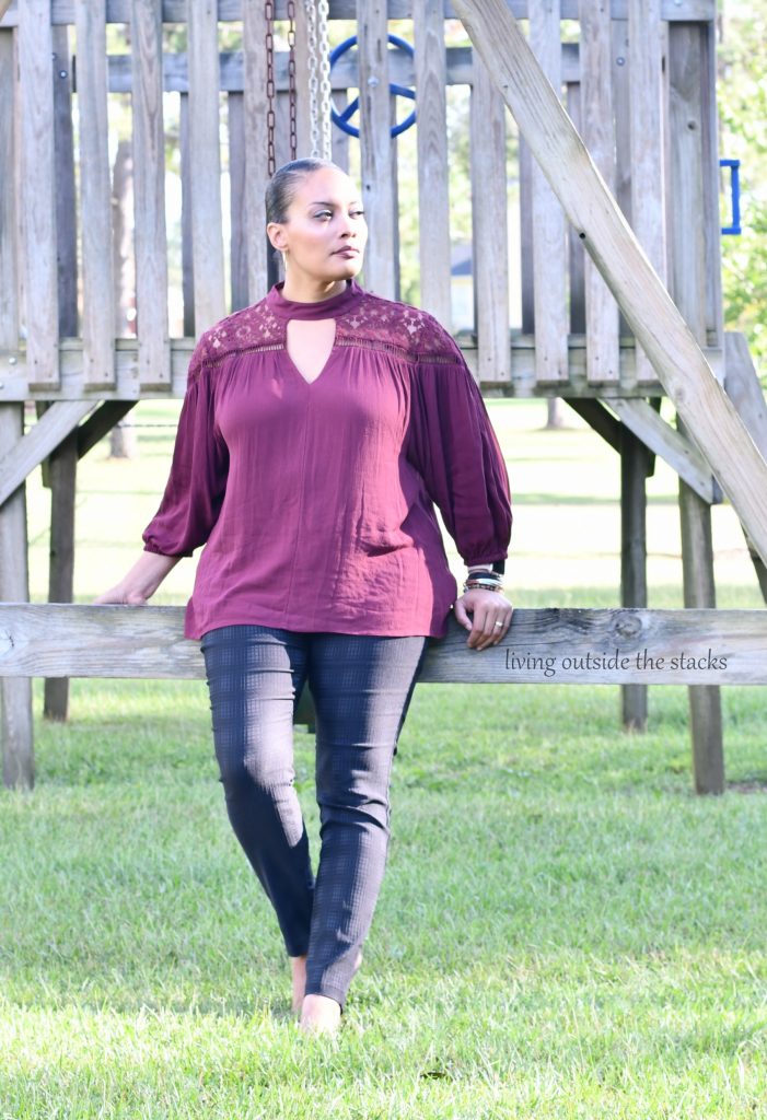  Marsala Keyhole Top with Black Skinny Pants and Leopard Flats {living outside the stacks}