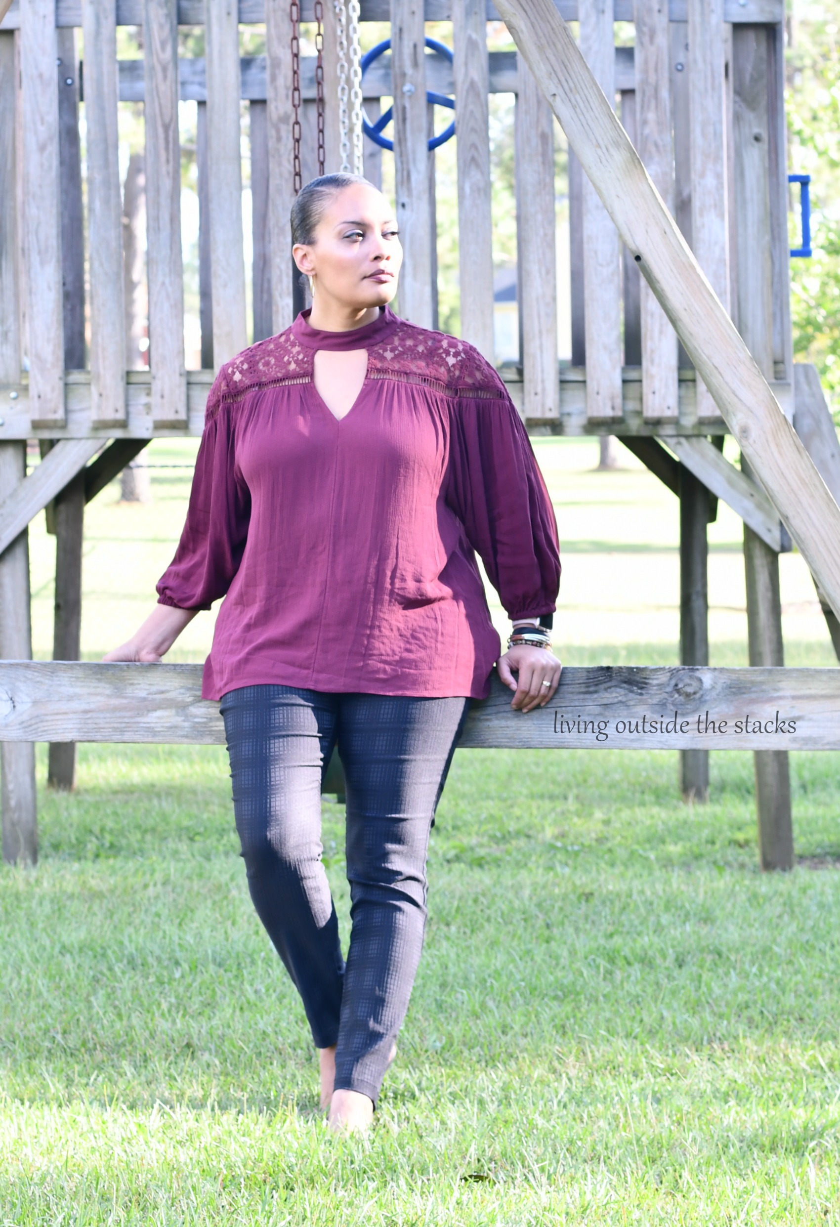 Marsala Keyhole Top with Black Skinny Pants and Leopard Flats {living outside the stacks}