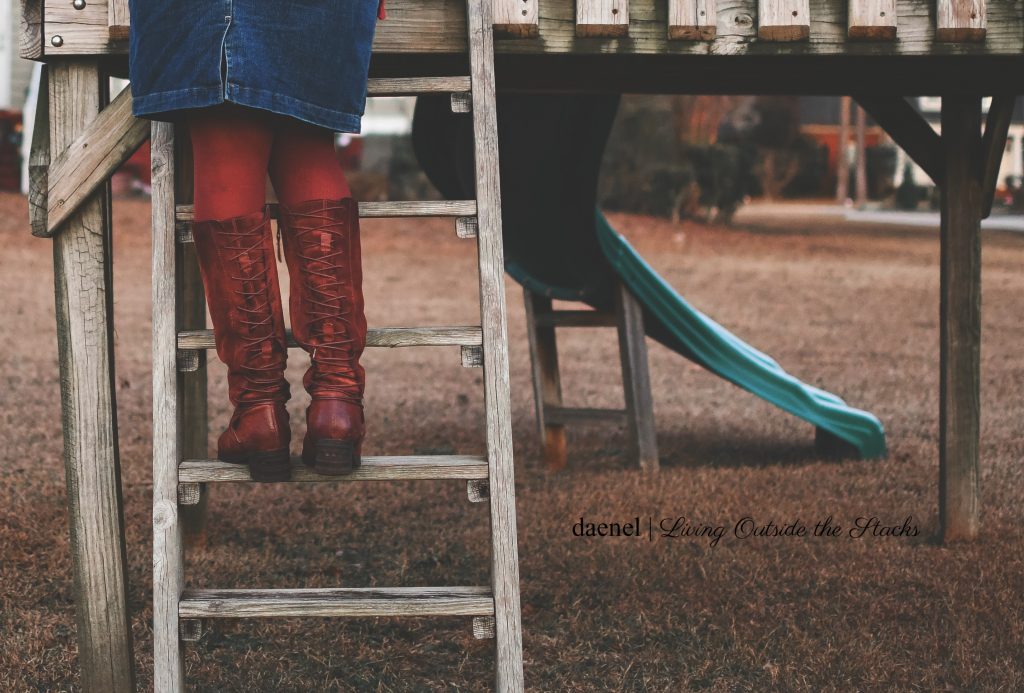 DAT_5869 Oversized Burgundy Sweater Denim Skirt Burgundy Tights and Brown Boots {living outside the stacks}