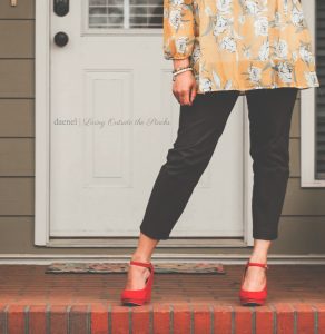 Ageless Style Linkup {living outside the stacks} Yellow Top Gray Ankle Pants and Red Mary Janes