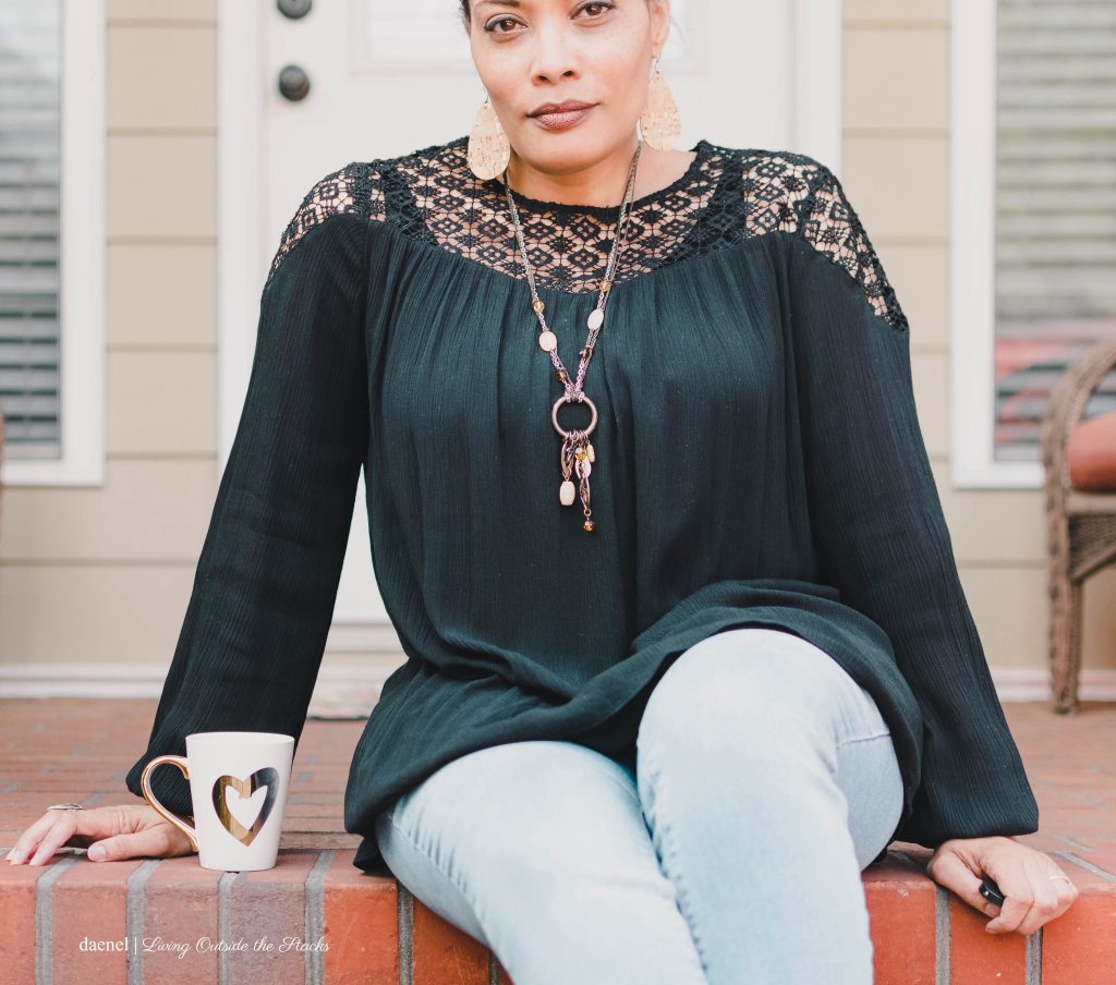 Black Peasant Blouse Jeans and Ankle Wrap Flats {living outside the stacks