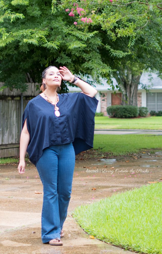 Navy Scarf Top with Flare Leg Jeans by Laurie Felt {living outside the stacks} #NiceJeans