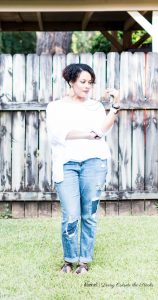 White Scarf Top by Ethyl Clothing Weekender Underpatch Jeans by Laurie Felt and Birkenstock Giza Sandals {living outside the stacks} #StyleImitatingArt
