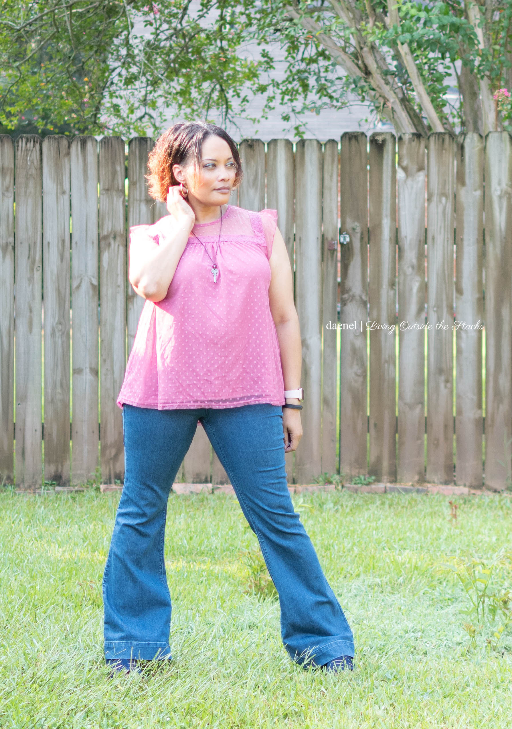  Laurie Felt Flare Leg Jeans and Mauve Baby Doll Top with Skechers Shoes {living outside the stacks} #NiceJeans