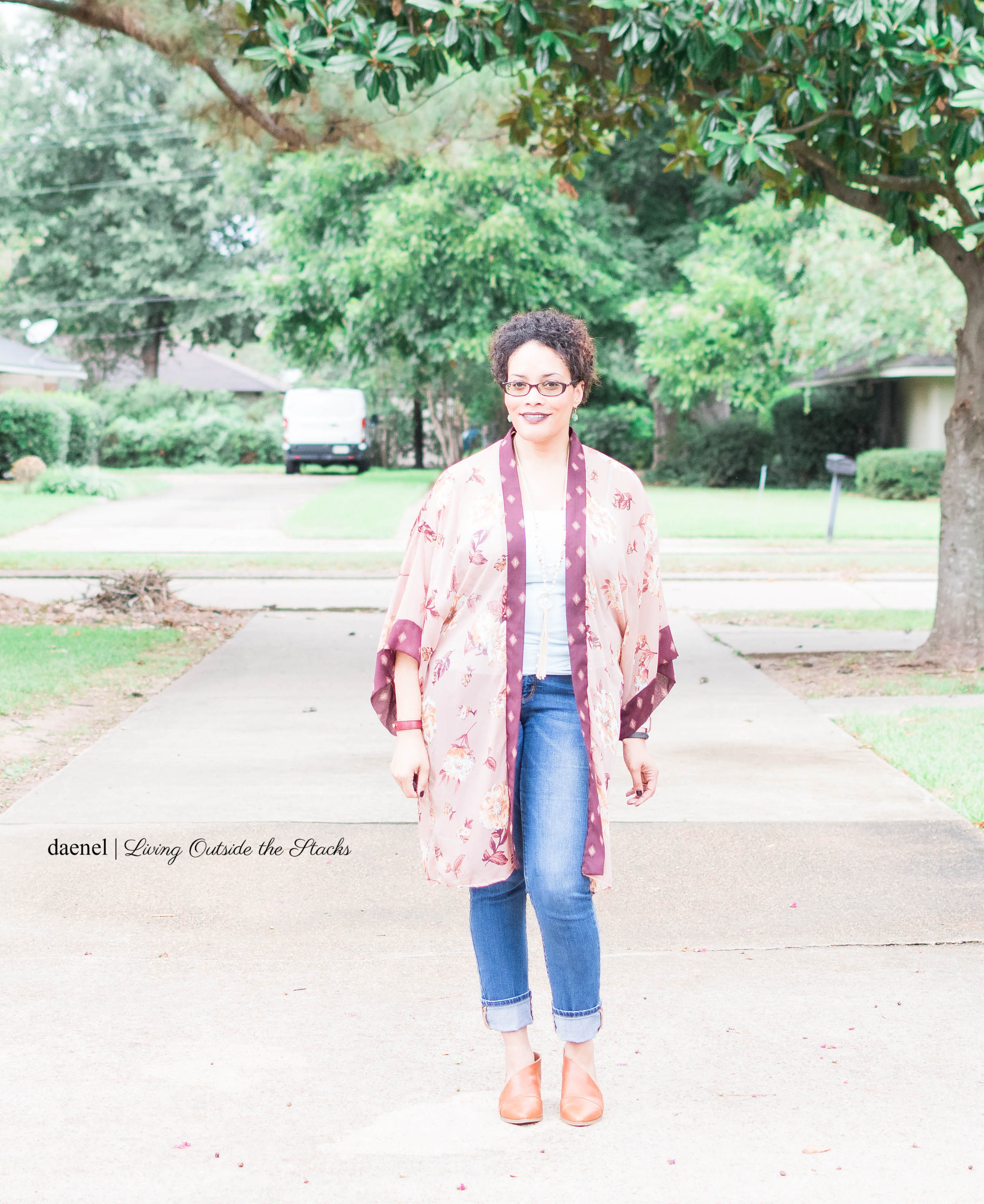 Kimono Turquoise Tank Jeans and Brown Shoes for Style Imitating Art {living outside the stacks}
