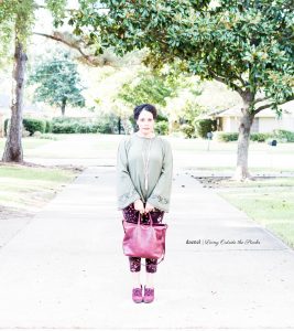 Olive Bell Sleeve Top Burgundy Floral Pixie Pants with Burgundy Booties by Clark with Madewell Leather Travel Zip Top Tote {living outside the stacks}