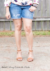 Embroidered Boho Top by Laurie Felt Distressed Denim Shorts from Target and Camel Sandals from Zulily {living outside the stacks}
