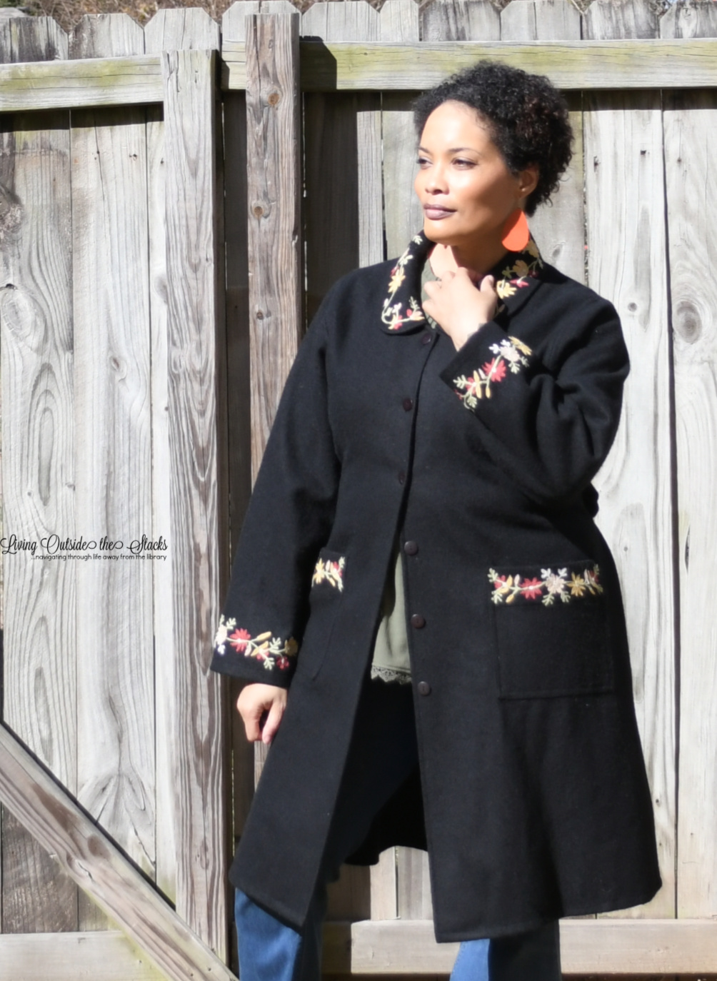 Vintage Embroidered Coat and Laurie Felt Silky Pull On Flare Leg Jeans {living outside the stacks} Ageless Style