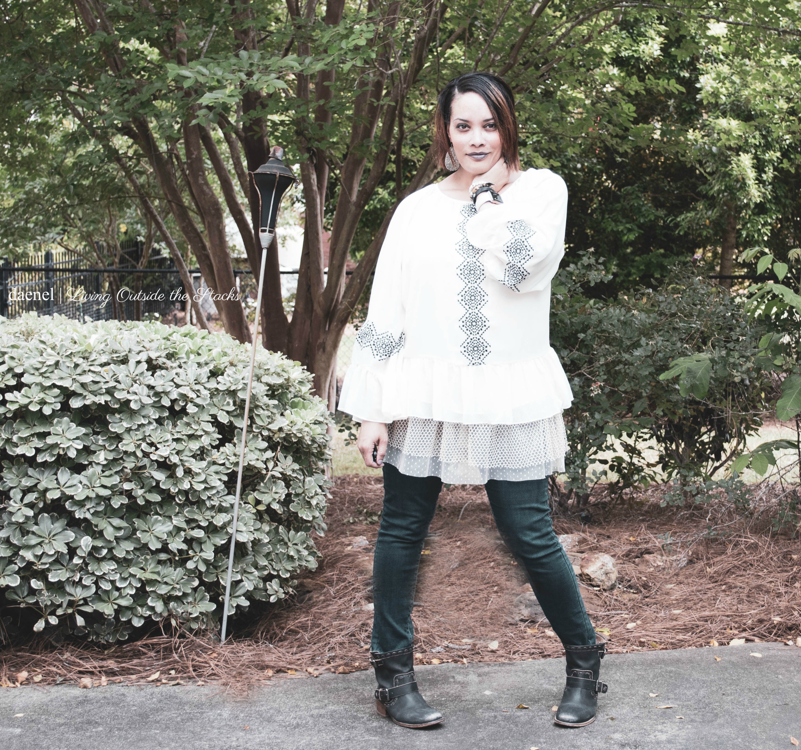  Aztec Print Blouse Jeggings and Boots {living outside the stacks}