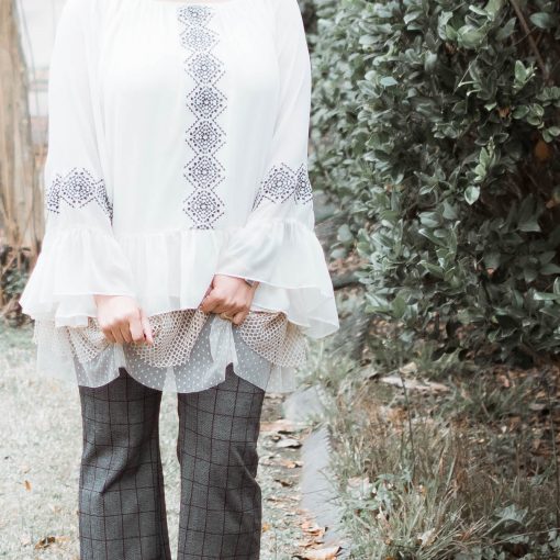 Tan Cardigan Laurie Felt Aztec Blouse Tweed Cropped Pants and Burgundy Shoes {living outside the stacks}