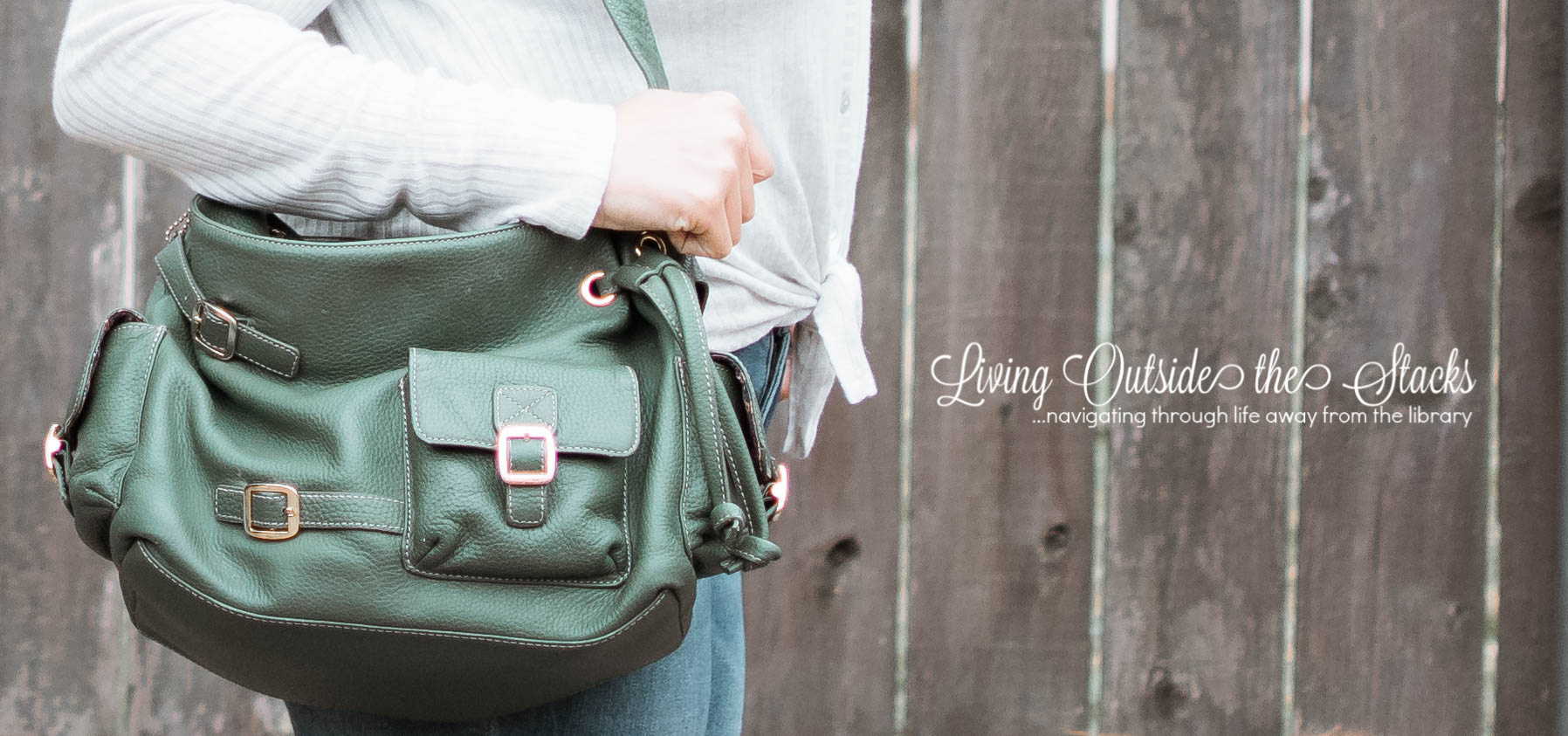 Gray Sweater Skinny Jeans Sandals and Green Bag {living outside the stacks}
