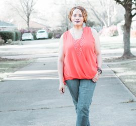 Red Sleeveless Top Boyfriend Jeans and Gray Pumps {living outside the stacks}